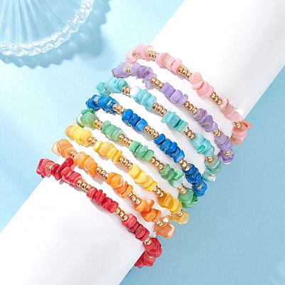 8Pcs Natural Freshwater Shell Braided Bead Bracelets BJEW-MZ00235-1