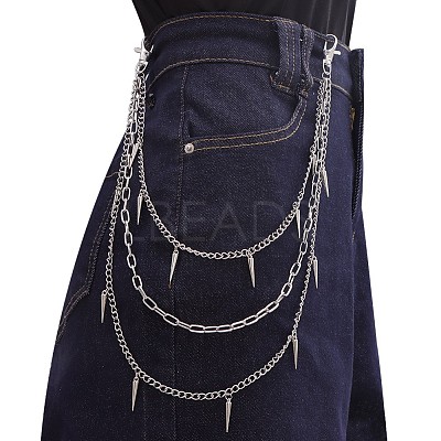 Punk Style Alloy with Aluminium Spiked Cone 3 Layered Chain Belts for Pants FS-WGA3437-09-1