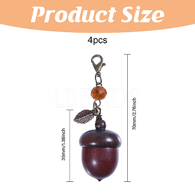 4Pcs Wood & Glass Pendant Decoration HJEW-CA00033-1