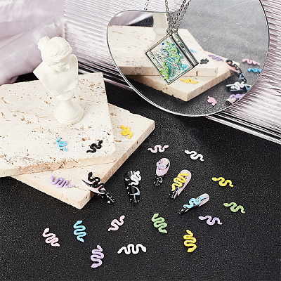28Pcs 14 Style Snake Spray Painted Zinc Alloy Cabochons MRMJ-AR0001-17-1