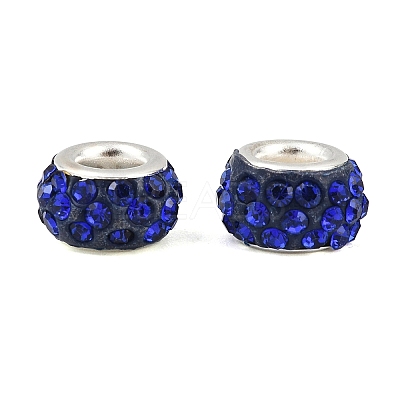 Polymer Clay Rhinestone European Large Hole Beads with Silver Color Plated Brass Cores FPDL-R002-03-1