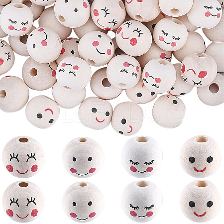 100Pcs 4 Styles Wood European Beads WOOD-GF0002-25-1