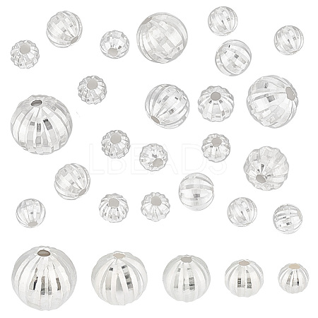 20Pcs 5 Style Fancy Cut Faceted Round 925 Sterling Silver Beads STER-PH0001-69-1