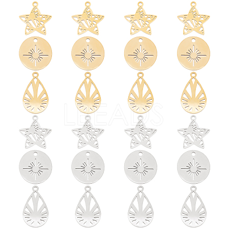 24Pcs 3 Style 201 Stainless Steel Pendants STAS-DC0006-09-1
