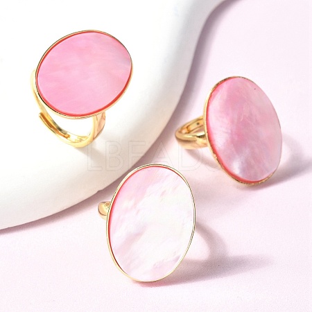 Oval Dyed Natural Shell Rings KK-P305-12G-1