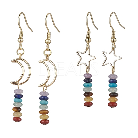 2 Pairs 2 Style Moon & Star 304 Stainless Steel Dangle Earrings Set EJEW-JE05673-1