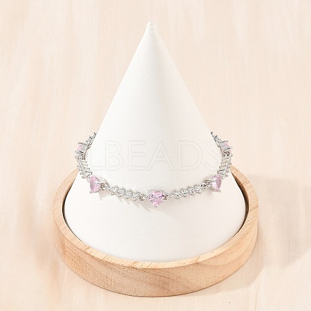 Brass Pave Cubic Zirconia Heart Link Chain Bracelets for Women KK-CBA68DA-10P-02-1