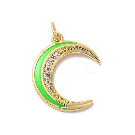 Moon Rack Plating Brass Micro Pave Cubic Zirconia Enamel Pendants KK-G504-06G-01-1