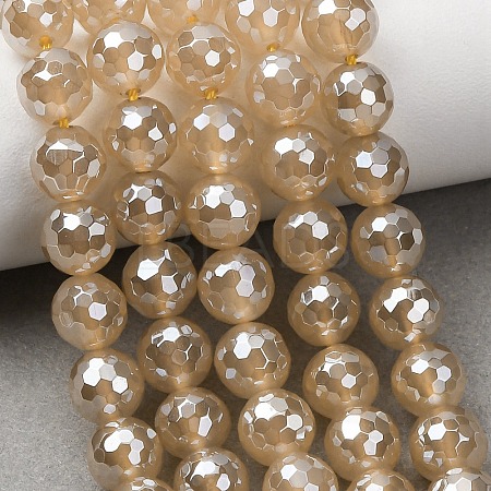Electroplated Natural Agate Beads Strands G-B191-A07-8mm-07-1