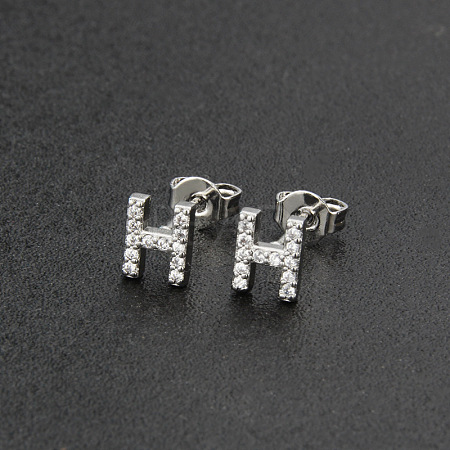 Brass Micro Pave Clear Cubic Zirconia Stud Earrings FS-WGC2F12-08-1