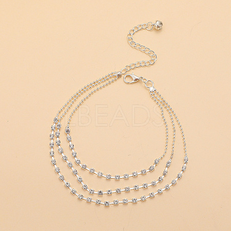 Alloy Rhinestone Cup Chain & Ball Chain Multi-strand Anklets WG18F6C-12-1