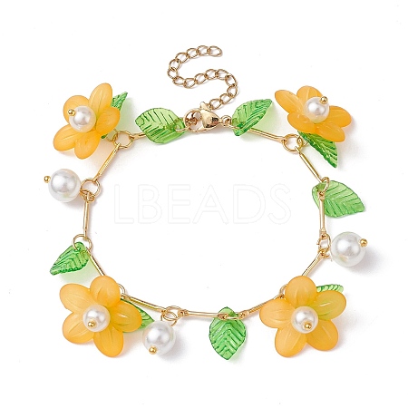 Acrylic Flower & Glass Pearl Charm Bracelets BJEW-JB10054-05-1