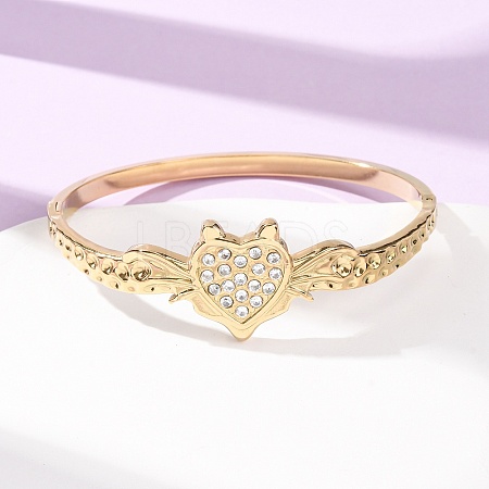 Halloween 304 Stainless Steel Crystal Rhinestone Heart Bat Open Hinged Bangles for Women SA-CBA7A40-06G-1