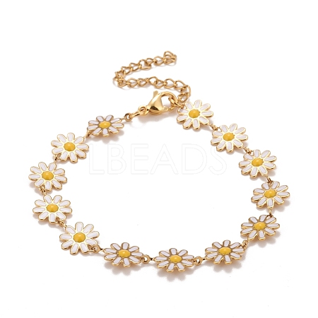 Enamel Daisy Link Chains Bracelet BJEW-P271-01G-01-1