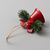 Christmas Iron Bell with Plastic Leaf Hanging Decorations FIND-WH0126-146B-2