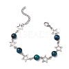 3Pcs Dyed Tiger Eye and Alloy Star Charms Link Bracelets for Women BJEW-TA00559-3