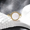 Flat Round 304 Stainless Steel White Shell Cuff Rings for Women RJEW-G346-10G-02-2