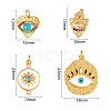 4Pcs Flat Round Brass Eye Charm Pendant Mixed Shape Eye Charm Zircon Eye Charms Pendant for Jewelry Making JX191A-7