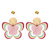 Brass Printing Acrylic Butterfly Dangle Stud Earrings EJEW-TA00672-1