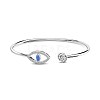 Evil Eye Rhodium Plated 925 Sterling Silver Micro Pave Cubic Zirconia Cuff Bangles for Women BJEW-C062-02P-1