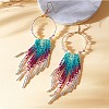 Glass Tassel Dangle Earrings EJEW-C129-01-1