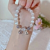 Bell Alloy & Cat Eye & Natural Moonstone Round Beaded Lucky Charm Bracelets for Women WG9D4EC-05-1