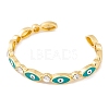 Horse Eye Brass Pave Clear Cubic Zirconia Evil Eye Open Cuff Bangles with Enamel for Women BJEW-S147-06G-01-2