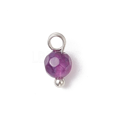 Natural Agate(Dyed & Heated) Faceted Round Charms PALLOY-JF04286-02-1