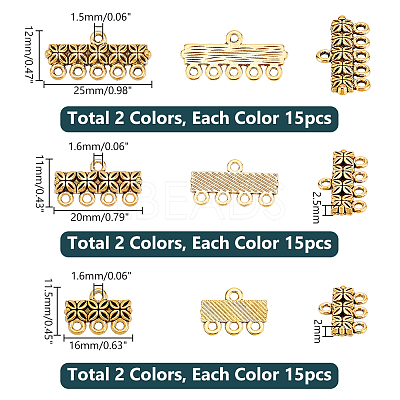 90Pcs 6 Styles Tibetan Style Zinc Alloy Chandelier Components Links FIND-PH0020-40-1