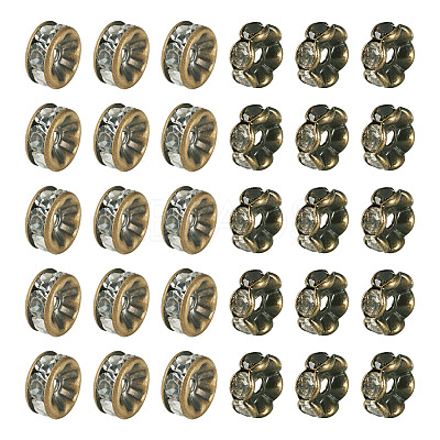 30Pcs 2 Styles Brass Rhinestone Rondelle Space Beads RB-TADJ0001-02-1