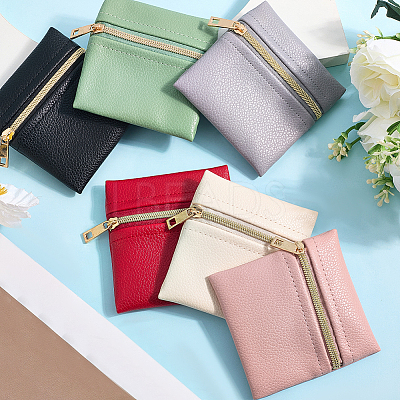 6Pcs 6 Colors Square PU Leather Jewelry Gift Zipper Bags ABAG-CL0001-01-1