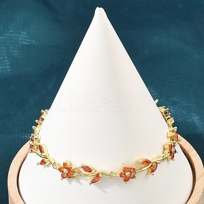 Brass Pave Cubic Zirconia Flower Link Chain Bracelets for Women KK-CBA68DA-14G-01-1