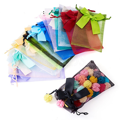 30Pcs 15 Colors Rectangle Organza Drawstring Bags ABAG-TA0001-89-1