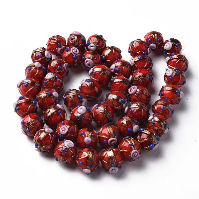 Handmade Gold Sand Lampwork Beads Strands LAMP-T017-05F-1