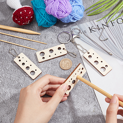 Rectangle Wooden Knitting Needle Gauge Pendants WOOD-NB0002-39-1