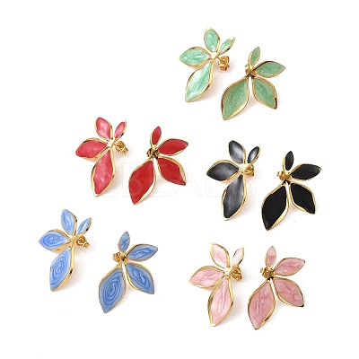 Leaf 304 Stainless Steel Enamel Stud Earrings SA-CBA46AF-24G-1