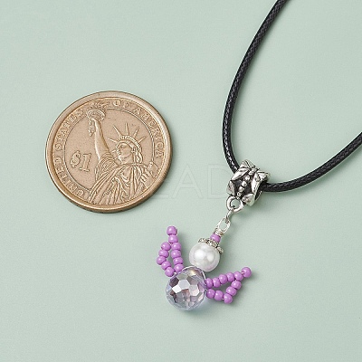 Glass Seed Beads & Glass Pearl Angel Pendant Necklaces NJEW-MZ00056-03-1