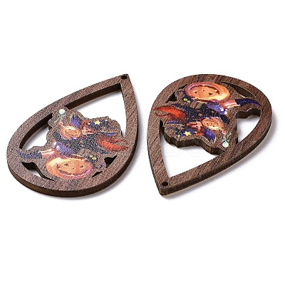 Halloween Theme Single Face Printed Aspen Wood Big Pendants WOOD-G015-05C-1