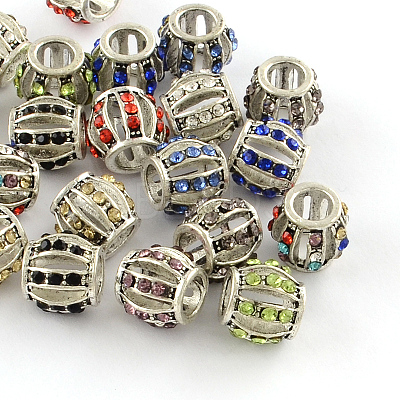 Hollow Rondelle Antique Silver Plated Alloy Rhinestone European Beads ALRI-Q228-06-1