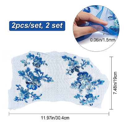 2 Sets Flower Polyster Embroidery Ornaments Accessories DIY-GF0005-70A-1