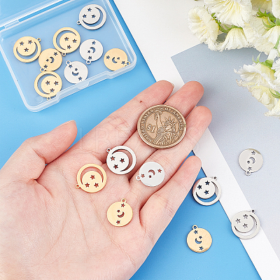 16Pcs 4 Style 201 Stainless Steel Pendants STAS-DC0006-14-1