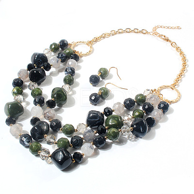 Alloy & Resin Beaded Multilayer Necklaces & Dangle Earrings Sets FS-WGF1004-03-1