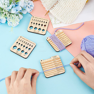 4Pcs 2 Style Wood Knitting Gauge Rulers DIY-BC0009-31-1