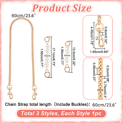3Pcs 3 Style ABS Plastic Imitation Pearl & Iron Curb Chain Bag Handles DIY-WR0002-70B-1