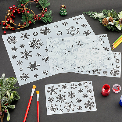 6Pcs 3 Styles Christmas Theme Plastic Hollow Out Drawing Painting Stencils Templates DIY-GF0009-92-1