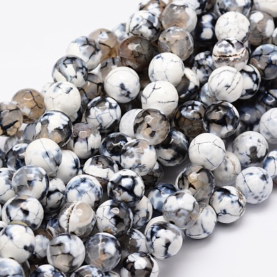 Dyed Natural Fire Crackle Agate Faceted Round Beads Strands X-G-E320C-10mm-07-1