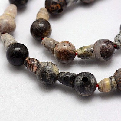 Natural Silver Leaf Jasper 3-Hole Guru Bead Strands G-K149-29-1