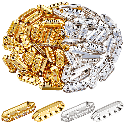 100Pcs 2 Colors Brass Crystal Rhinestone Spacer Bars ALRI-SC0001-61A-1