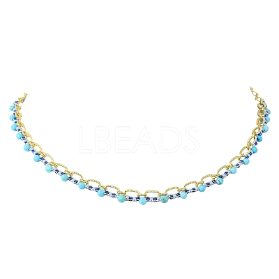 Dyed Faceted Round Natural Magnesite and Glass Seed Beaded Necklaces NJEW-MZ00155-1