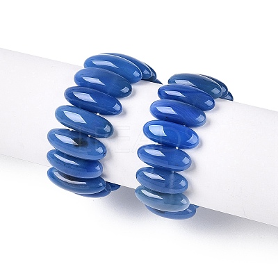 Oval Natural Agate Beaded Stretch Bracelets for Women Men G-Q601-23C-1